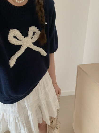 [PRE-SALE] 芭蕾蝴蝶~ 立体质感蝴蝶显白针织短袖上衣