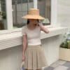 椰奶拿铁~ 韩系高腰百褶裙