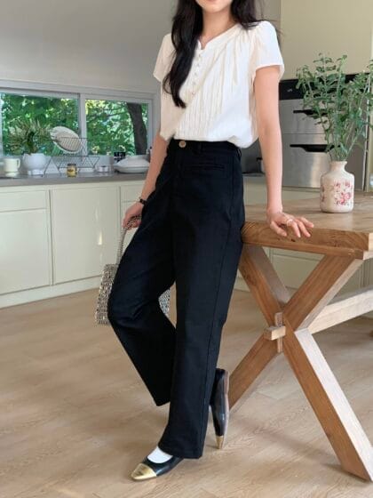 秒变筷子腿~ 重磅高克重弹力高腰直筒长裤 Viviana HW Long Pants in Black