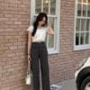 秒变筷子腿~ 重磅高克重弹力高腰直筒长裤 Viviana HW Long Pants in Black
