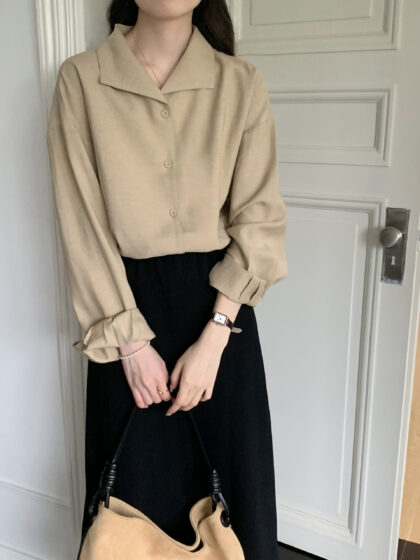 英查小调~ 小翻领重磅厚实舒适麻衬衫 (Khaki)