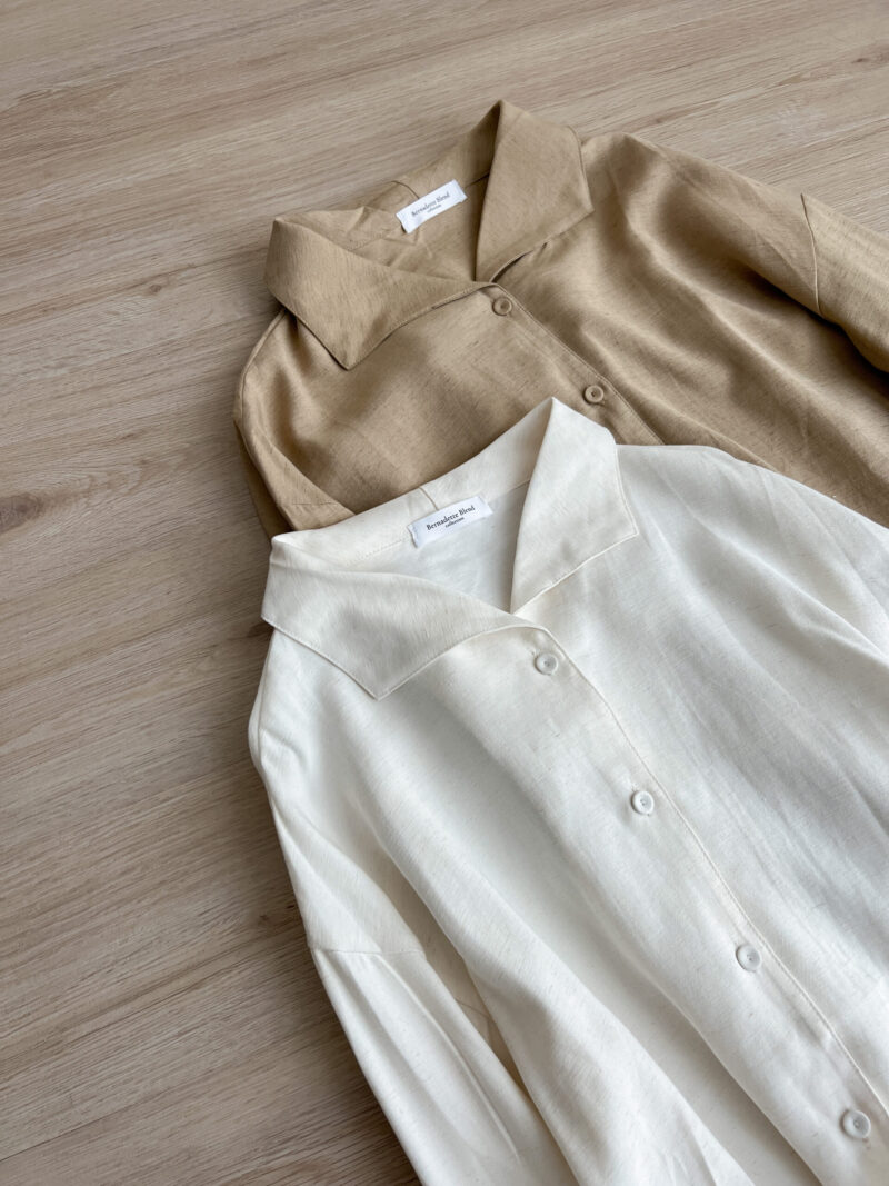 英查小调~ 小翻领重磅厚实舒适麻衬衫 (Khaki)