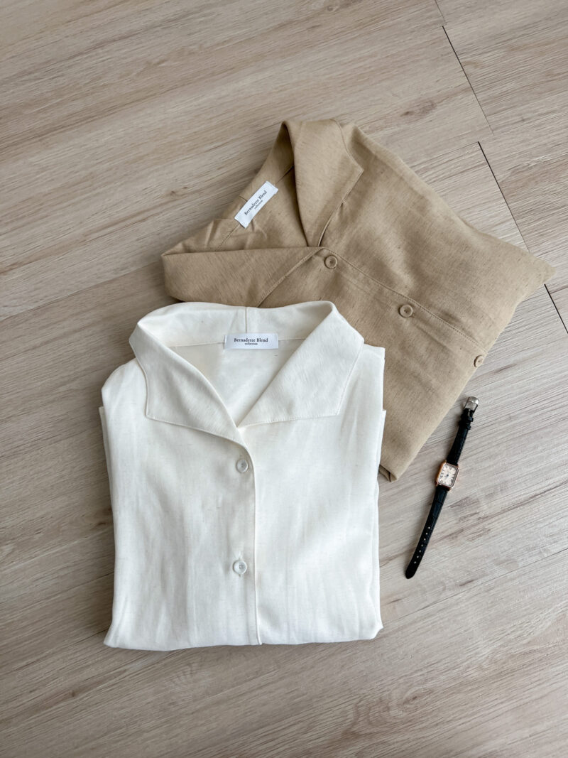 英查小调~ 小翻领重磅厚实舒适麻衬衫 (Khaki)