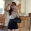 每天都穿~ 自制款厚实微弹时髦极简剪裁A字西装裤 高级灰 Naomi HW Shorts in Dark Grey
