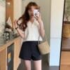 每天都穿~ 自制款厚实微弹时髦极简剪裁A字西装裤 高级灰 Naomi HW Shorts in Dark Grey