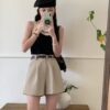 [LIVE] 天天都能穿~ 丝滑西装高腰短裤 *附送质感腰带* (显瘦黑)