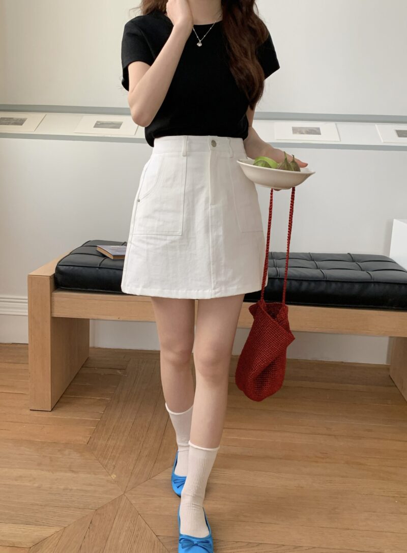 基础半裙~ 斜纹料质感休闲半裙 (白色) - Image 4