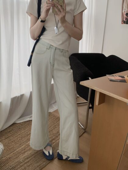 Light Green Blue HW Jeans 淡盐女孩~ 淡绿蓝高腰牛仔裤