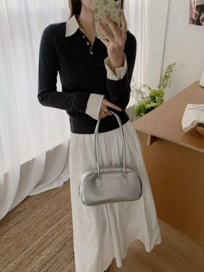 Alivia Collar Knit Blouse 人间智秀~ 深灰色假两件高级感衬衣