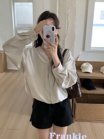 有点设计~ 假两件背心条纹衬衫