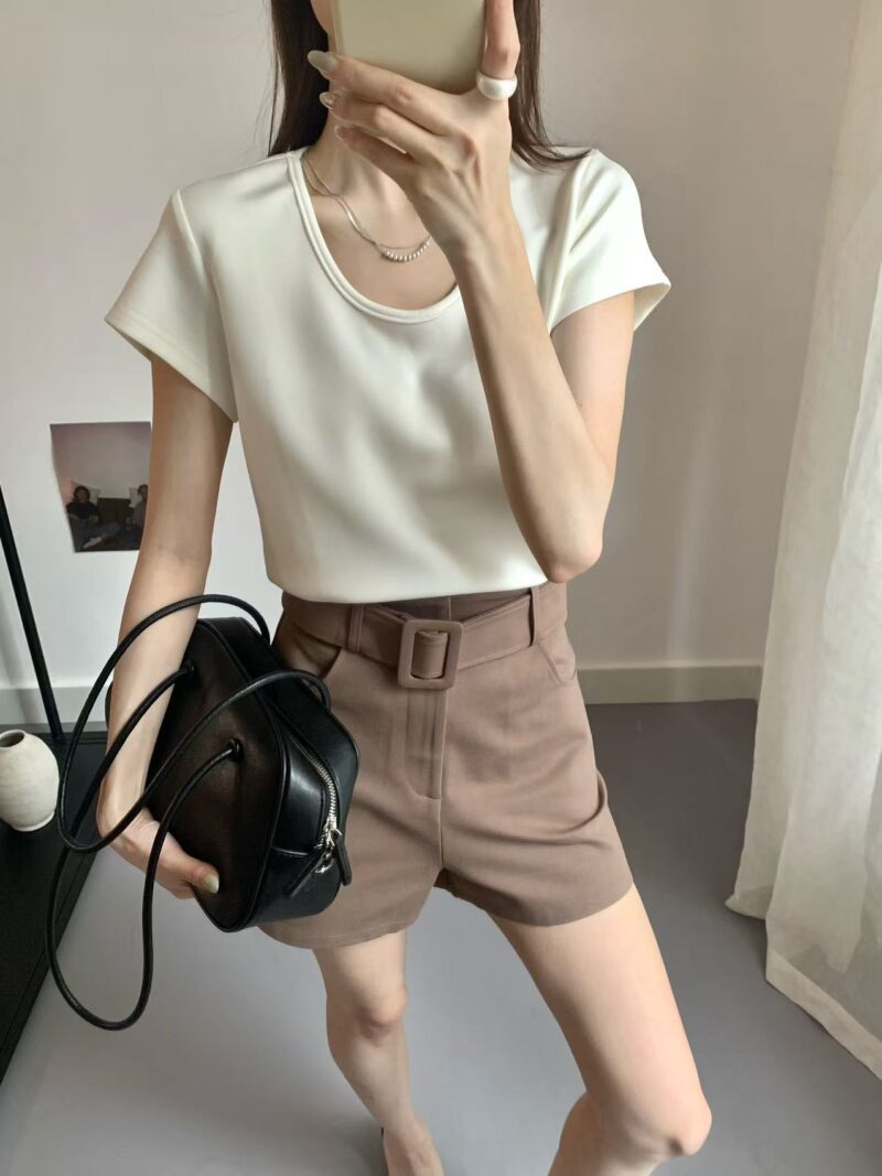 零重力感~ 质感铜氨丝空气小飞袖U领Tee (浅豆绿) | SilkAir U-Neck Tee (Greenbean) - Image 15