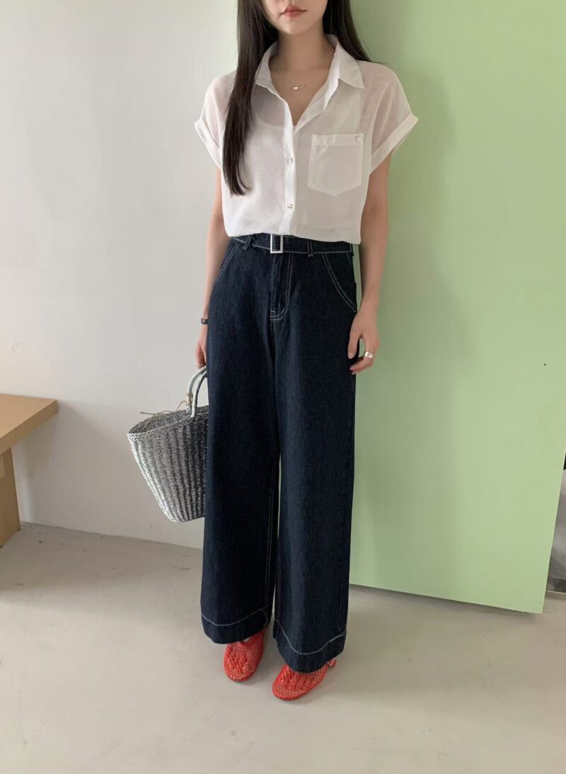 修腿滤镜~ 遮跨遮肉高腰直筒牛仔裤 深蓝明线 | Josie HW Jeans in Dark Blue - Image 3
