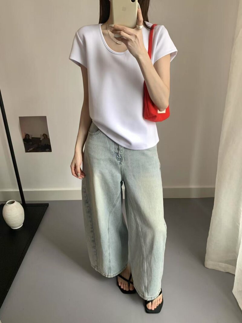 零重力感~ 质感铜氨丝空气小飞袖U领Tee (浅豆绿) | SilkAir U-Neck Tee (Greenbean) - Image 10