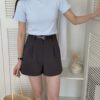 天天都能穿升级版~ 丝滑西装高腰短裤 *附送质感腰带* (深灰色)