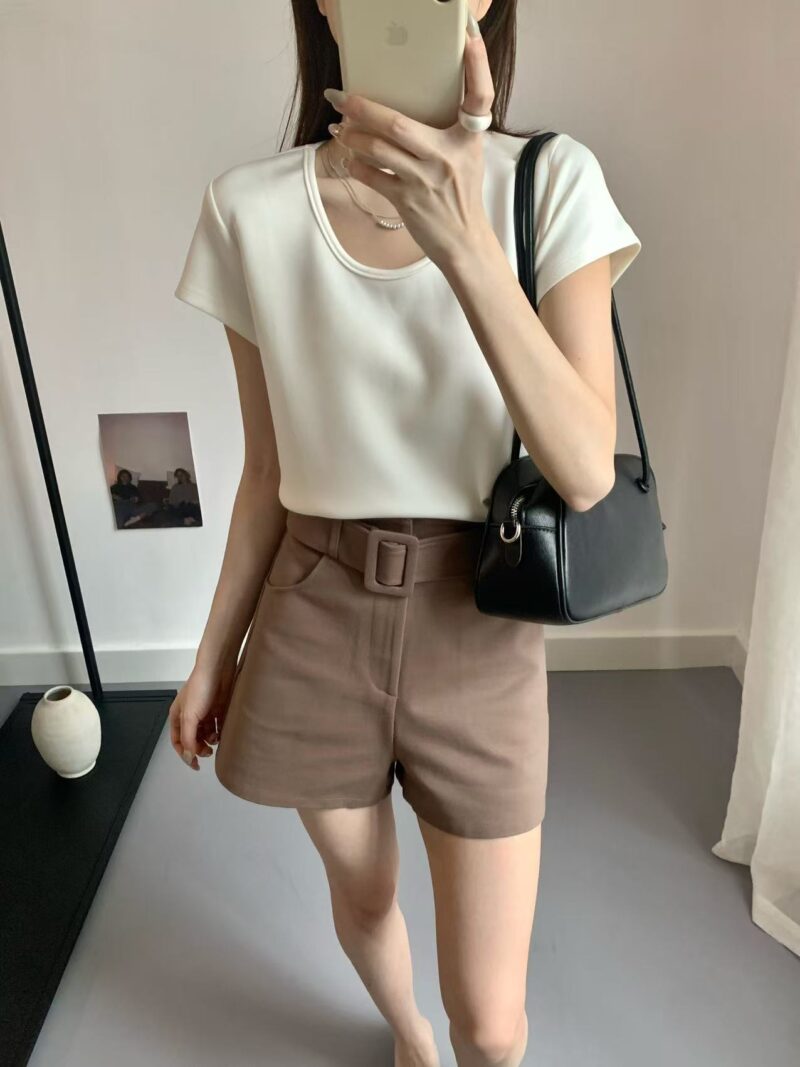 零重力感~ 质感铜氨丝空气小飞袖U领Tee (浅豆绿) | SilkAir U-Neck Tee (Greenbean) - Image 12