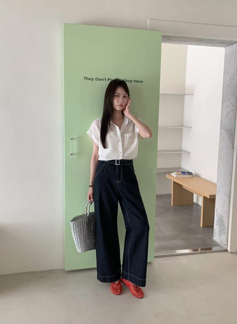修腿滤镜~ 遮跨遮肉高腰直筒牛仔裤 深蓝明线 | Josie HW Jeans in Dark Blue