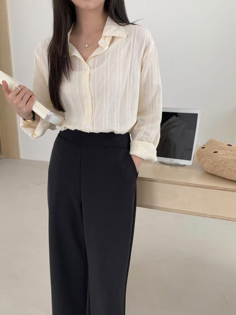 杏花乌龙茶~ 松弛微透奶油黄衬衫 | Butter Milk Sheer Blouse - Image 3