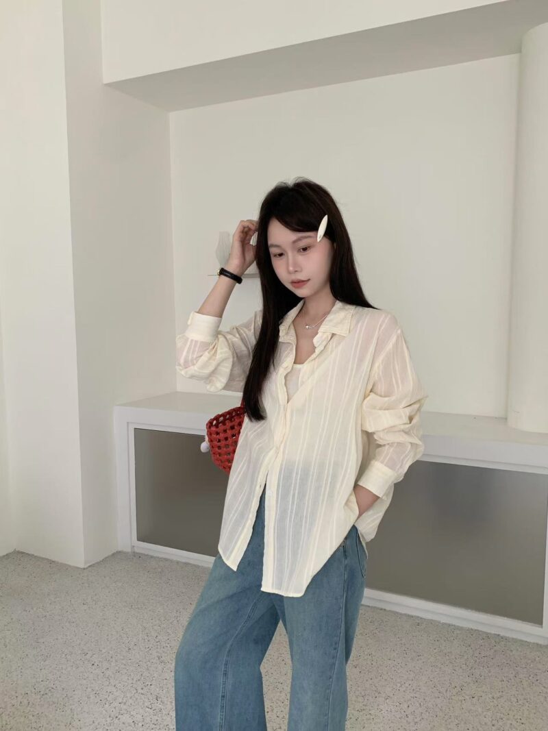 杏花乌龙茶~ 松弛微透奶油黄衬衫 | Butter Milk Sheer Blouse - Image 8