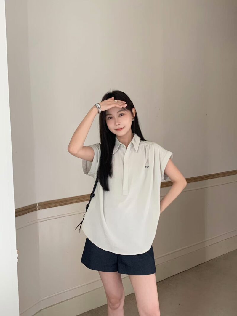 层次小衫~ 刺绣小狗韩系显瘦小衫 | Pleated Embroidered Top (3 colours) - Image 3