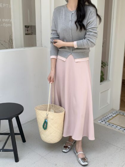 白栀茉莉~ 仙女气质大A字裙垂感十足的半身裙 (粉色)