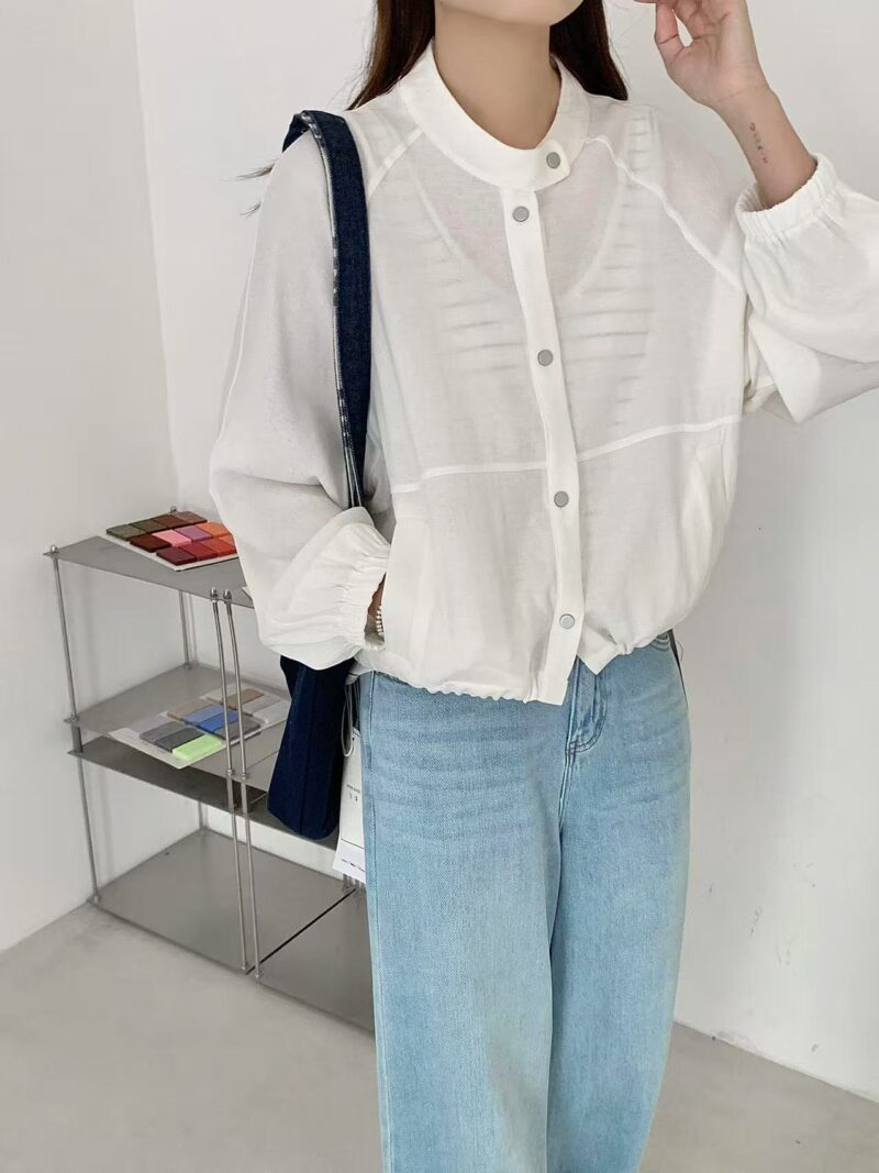 柔光轻洒~ 轻盈宽松个性外套 (藏蓝色) | Lightweight & Relaxed Fit (Navy Blue) - Image 4
