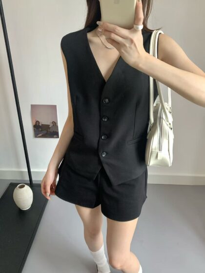 曲线~ 斜纹厚质感马甲 (黑色) | The Twill Vest (Black)