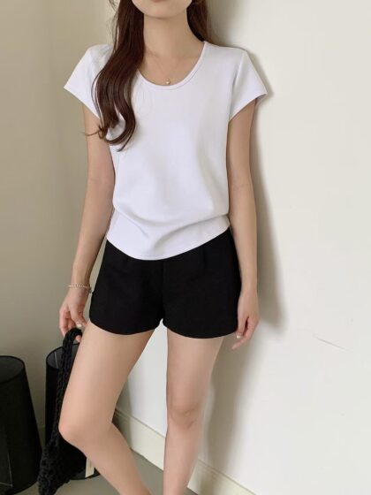零重力感~ 质感铜氨丝空气小飞袖U领Tee (冷紫蓝) | SilkAir U-Neck Tee (Cold Lilac)