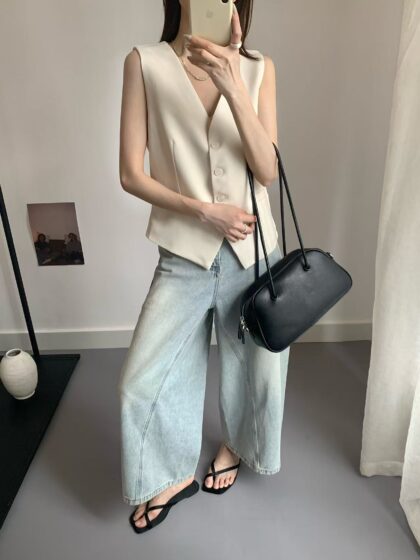 曲线~ 斜纹厚质感马甲 (奶白) | The Twill Vest (Cream)