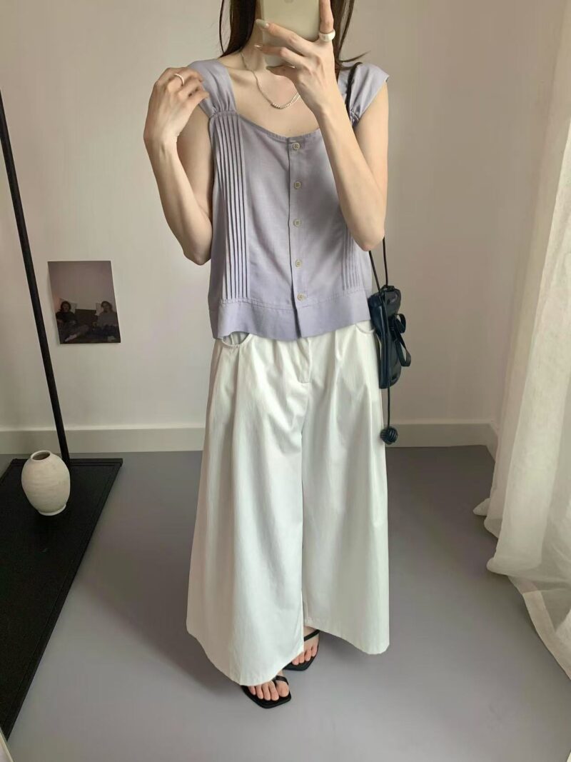 优雅出街~ 棉麻气质小衫 (深蓝色) | Cotton-Linen Top in Navy - Image 7