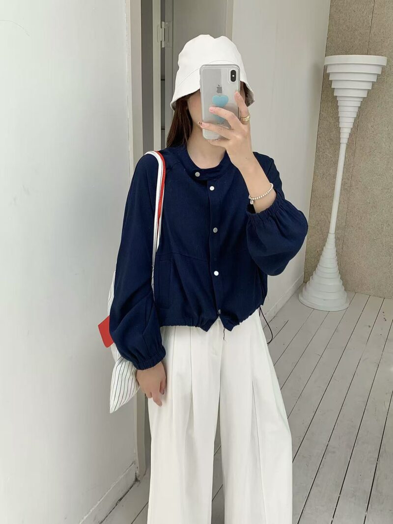 柔光轻洒~ 轻盈宽松个性外套 (藏蓝色) | Lightweight & Relaxed Fit (Navy Blue) - Image 3