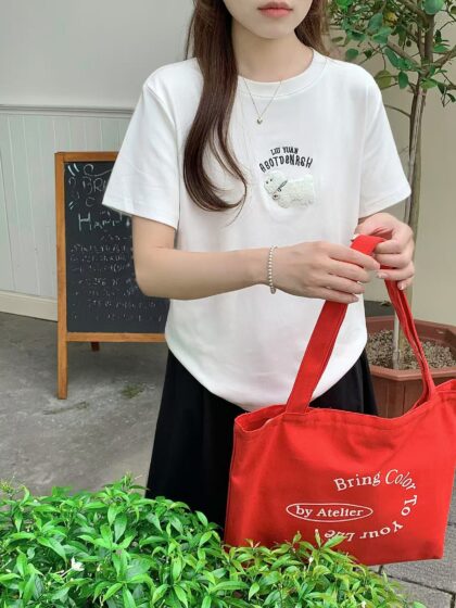 银标小狗~ 舒适度100%的3D银标小狗 Tee (白色) | 3D Fluffy Puppy Tee in White