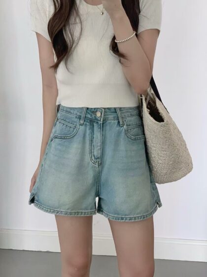 Hazel Light Blue Washed Denim Shorts