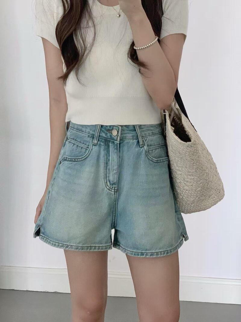 Hazel Light Blue Washed Denim Shorts