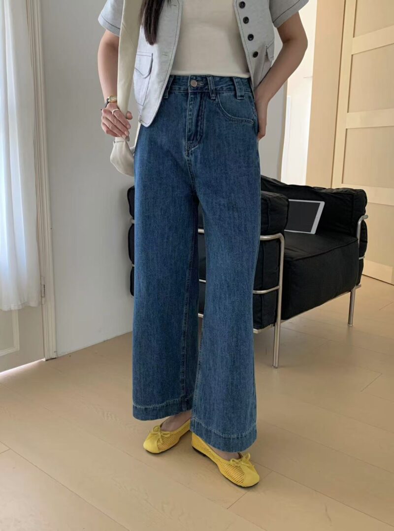 爱心牛仔~ 经典深蓝中高腰直筒牛仔裤 | Hearty Straight Cut Jeans - Image 4