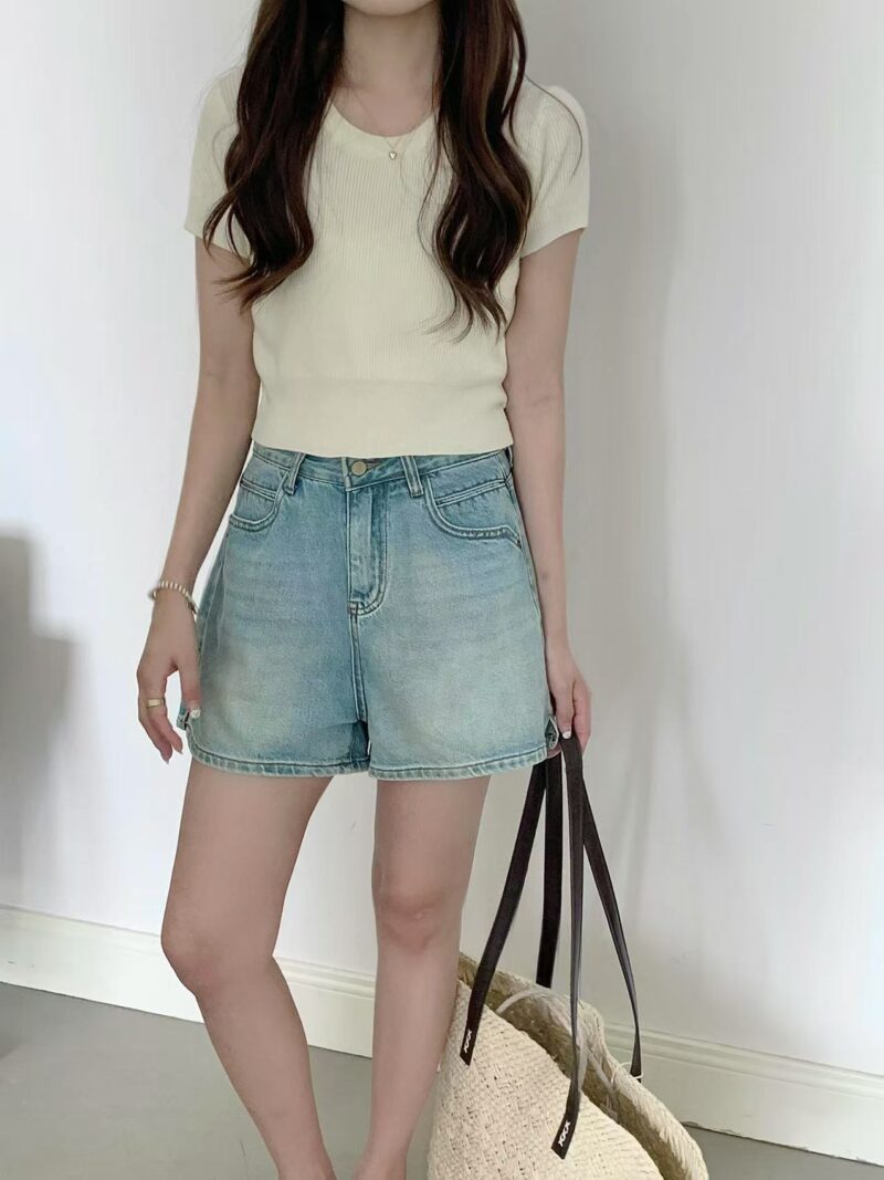 Hazel Light Blue Washed Denim Shorts - Image 3