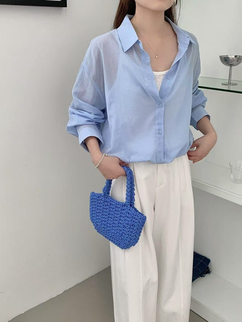 层次搭配~ 韩系假两件背心衬衫 (蓝色) | Layered Shirt in Blue - Image 7