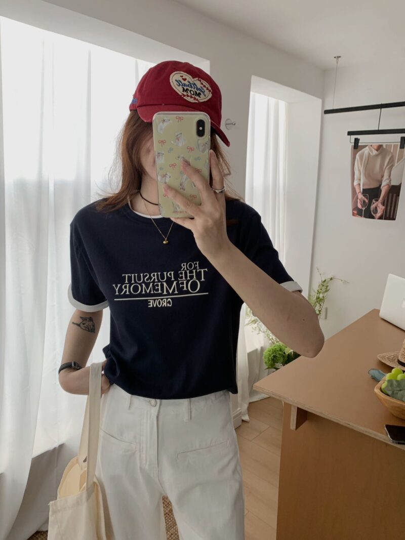 层次艺术~ 印花撞色舒适叠穿Tee | Layered Printed Tee (3 colours) - Image 2