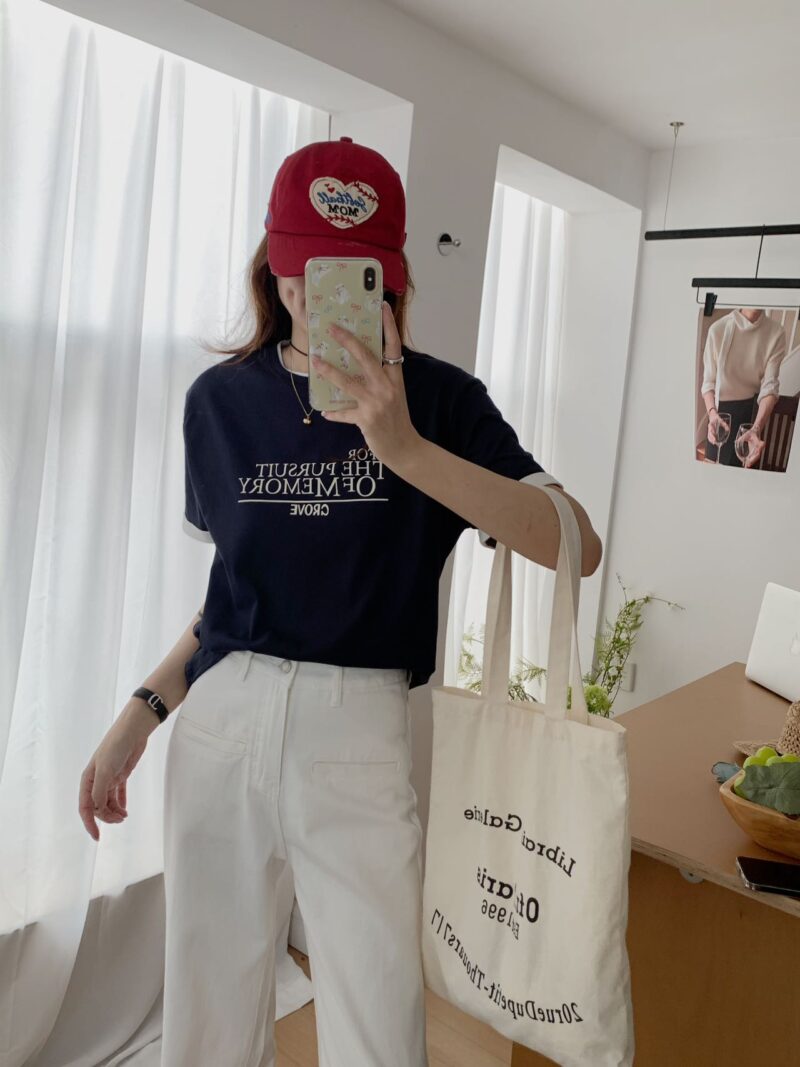 层次艺术~ 印花撞色舒适叠穿Tee | Layered Printed Tee (3 colours) - Image 4