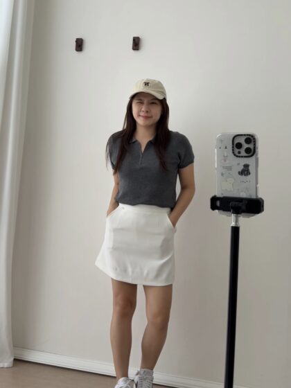 绵绵针织~ 休闲Polo高级老钱风上衣 | Old Money Polo Top in Dark Grey