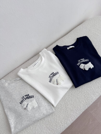 银标小狗~ 舒适度100%的3D银标小狗 Tee (花灰) | 3D Fluffy Puppy Tee in Almond Grey