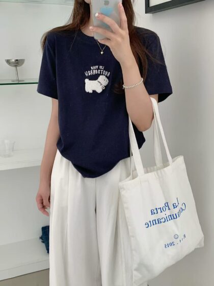 银标小狗~ 舒适度100%的3D银标小狗 Tee (深蓝) | 3D Fluffy Puppy Tee in Navy