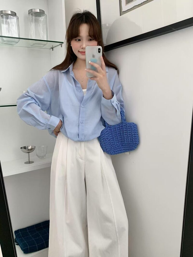 层次搭配~ 韩系假两件背心衬衫 (蓝色) | Layered Shirt in Blue - Image 8