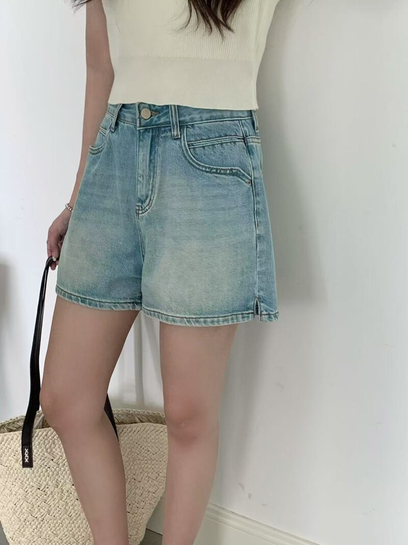 Hazel Light Blue Washed Denim Shorts - Image 2