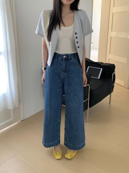 爱心牛仔~ 经典深蓝中高腰直筒牛仔裤 | Hearty Straight Cut Jeans