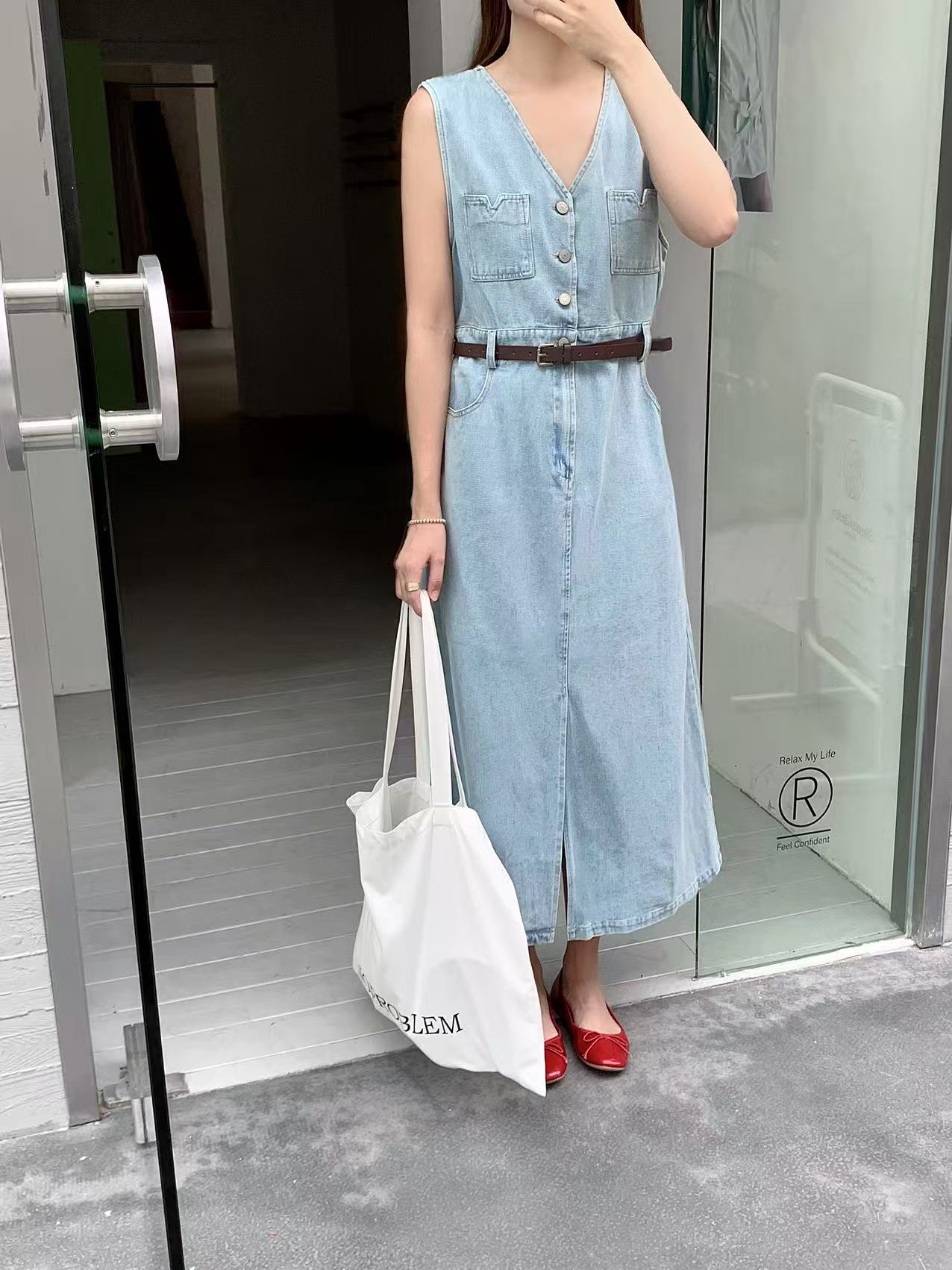 Lazy Noon Denim Midi Dress