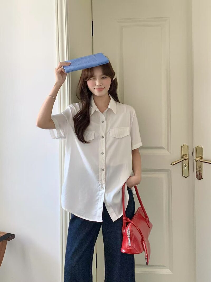 White Boxy Short Sleeve Shirt - Image 3
