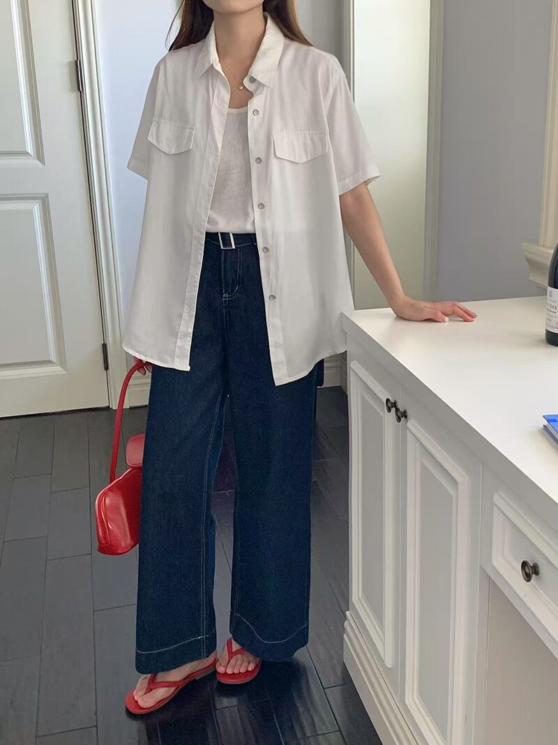 White Boxy Short Sleeve Shirt - Image 2