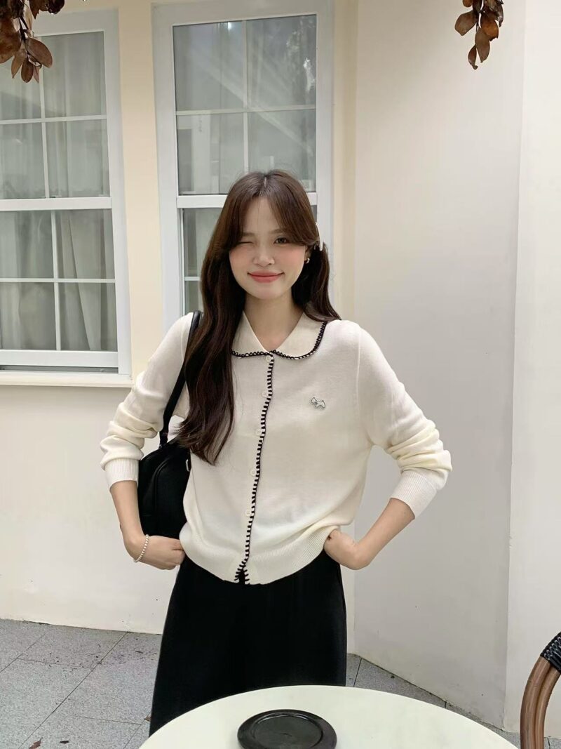 Puppy Charm Contrast Knit Long Sleeve Top (3 colours) - Image 2