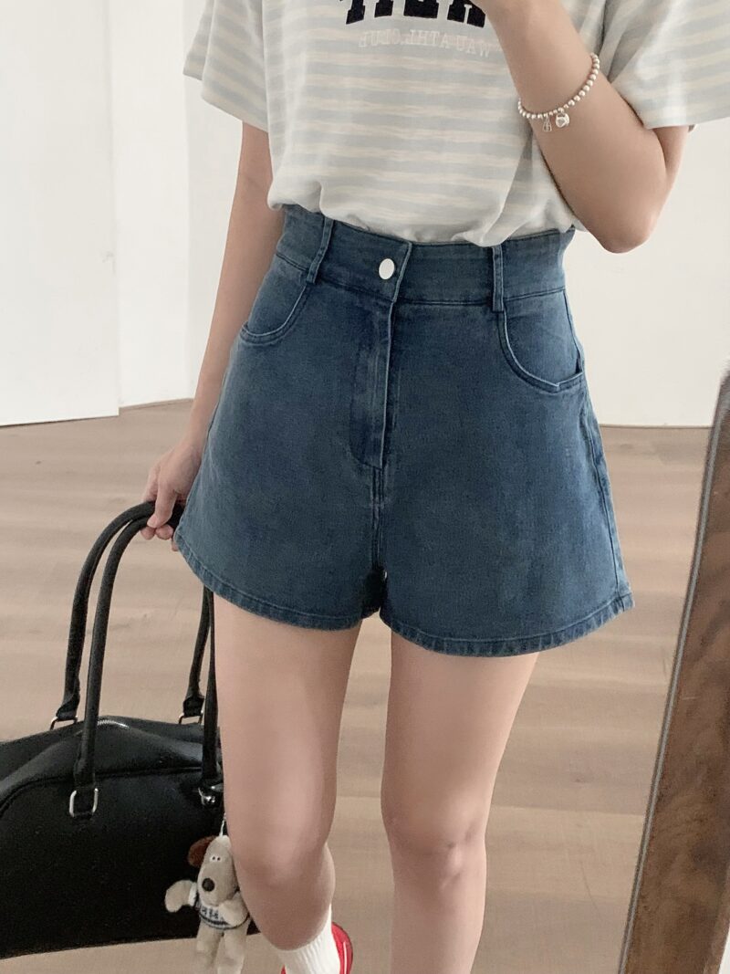 [PREORDER] Dark Wash HW Stretch Denim Shorts - Image 6