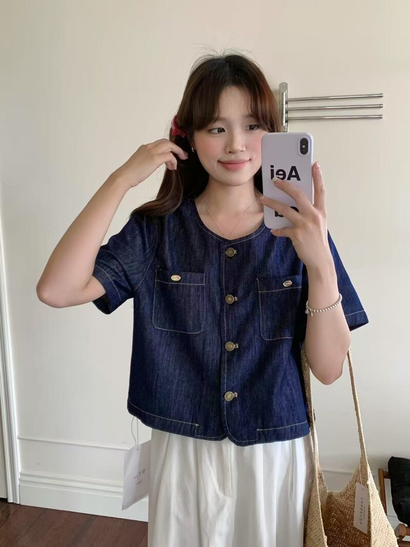 Dark Blue Short Sleeve Label Jacket - Image 3